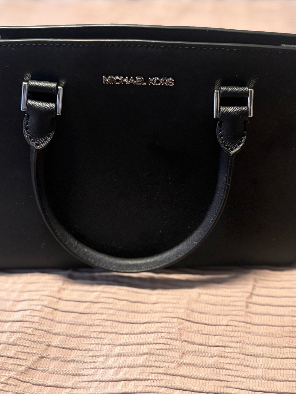 Michael Kors Black Saffiano Satchel with Silver Hardware